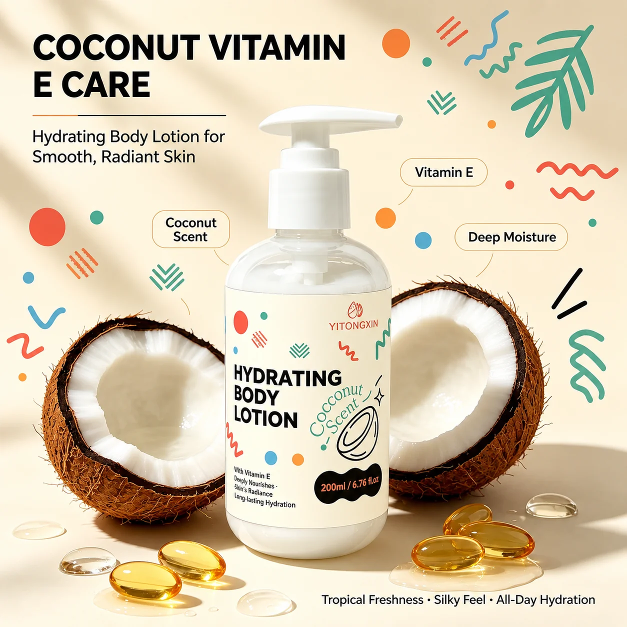 Vitamin E Body Lotion Coconut Care Ritual Rich Creamy Texture & Refreshing Touch for Silky Skin Daily
