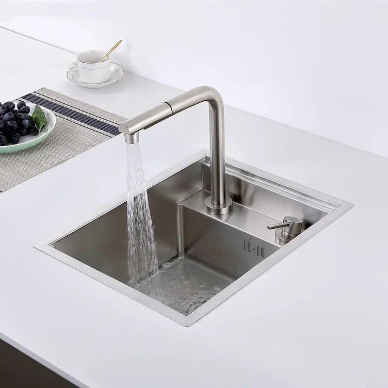 Brushed Kitchen Sink Hidden Single Bowl Small Size Stainless Steel Sink Concealed Lifting Tap Kitchen Sink