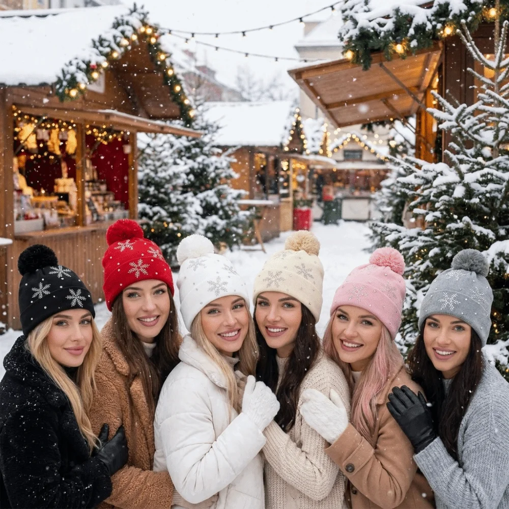 Thickened Women Snowflake Knitted Hat Keep Warm Ear Protection Winter Balaclavas Cap Elastic Windproof Warm Beanie Hat Winter