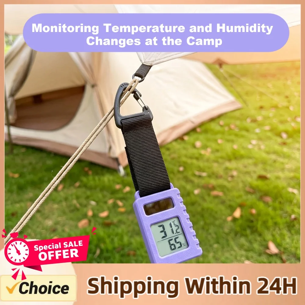 3D Printing 30g Ultra-Light Digital Thermometer with Carabiner Clip Splash-Proof Outdoor Hygrometer for Camping Hiking Travel