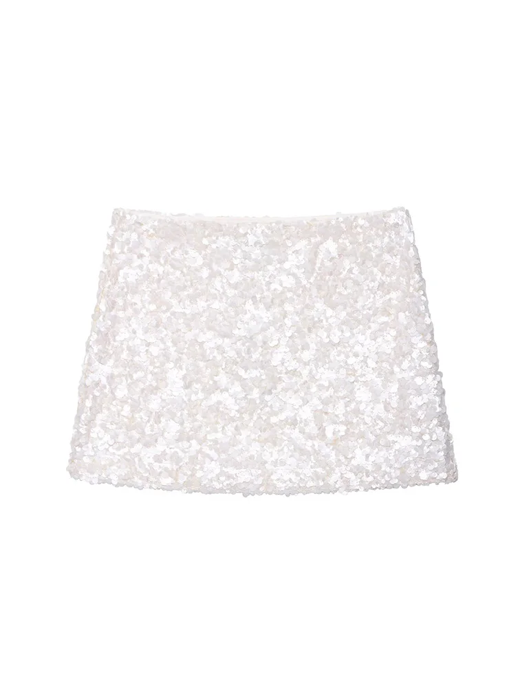 SIYANG ผู้หญิงแฟชั่น Sequined Solid ซิปด้านข้าง A-Line กระโปรงมินิวินเทจสูงเอวหญิง Chic Lady กระโปรง