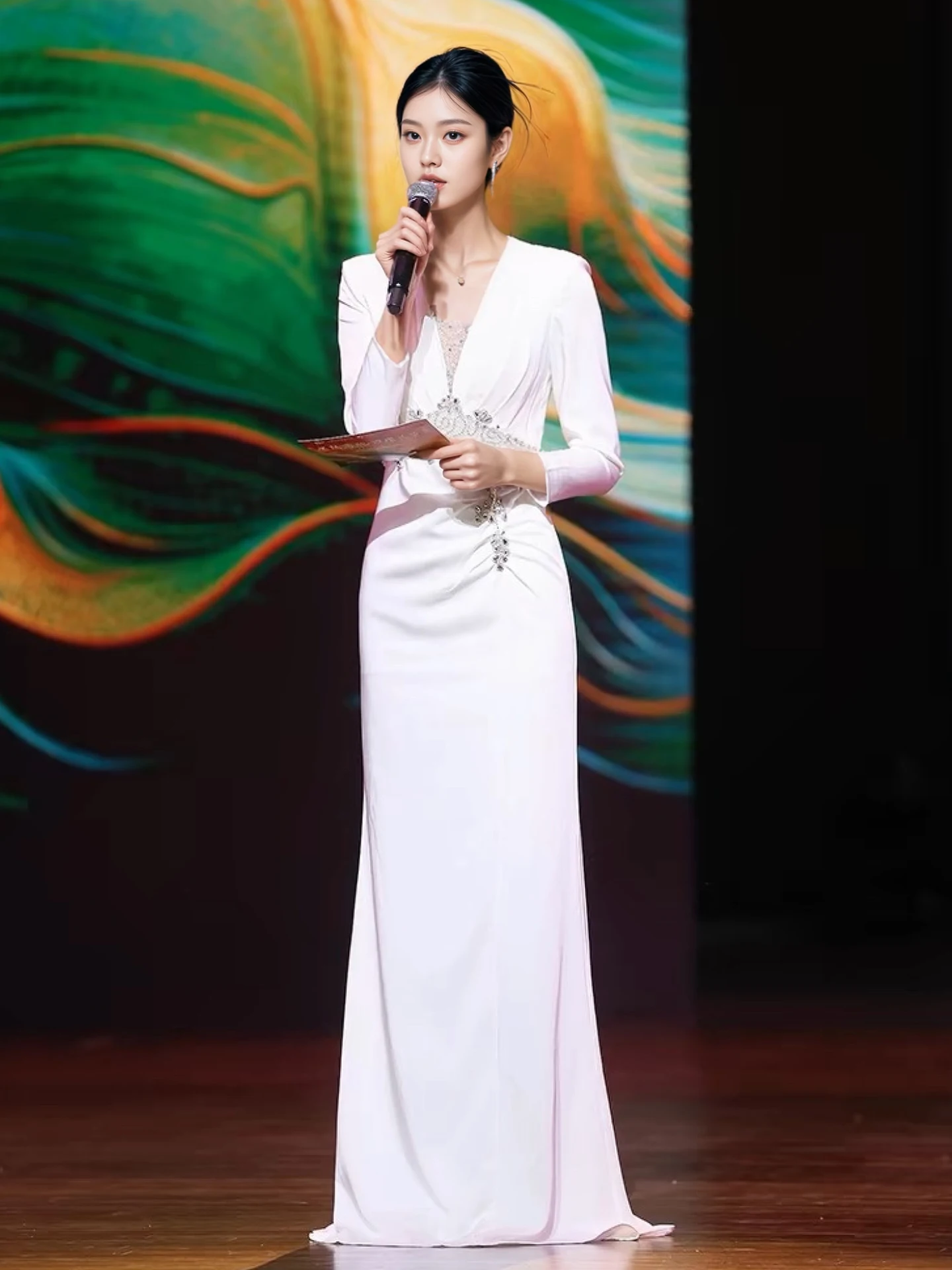

Ele White Host Evening Gown 2025 New Luxury High-End Year Conference Performance Clothes Ele Aosphere acious Ao...