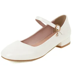 Elegant Short Heels Mary Janes Shoes Woman Straps White Heeled Pumps Female Large Size Office Party Wedding Shoe Ladies Big Size