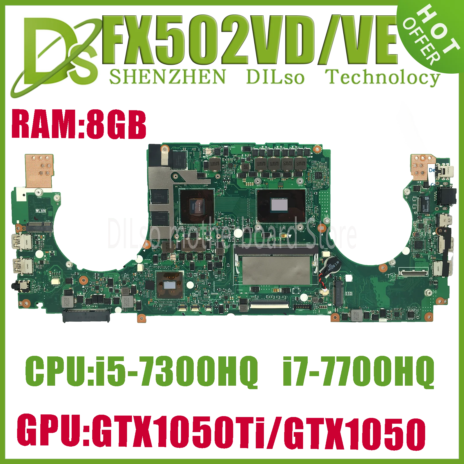

KEFU FX502VD MAINboard For ASUS FX502V FX502VE Laptop Motherboard i5-7300HQ i7-7700HQ GTX1050/1050TI-2GB/4G 8GB-RAM 100% Working