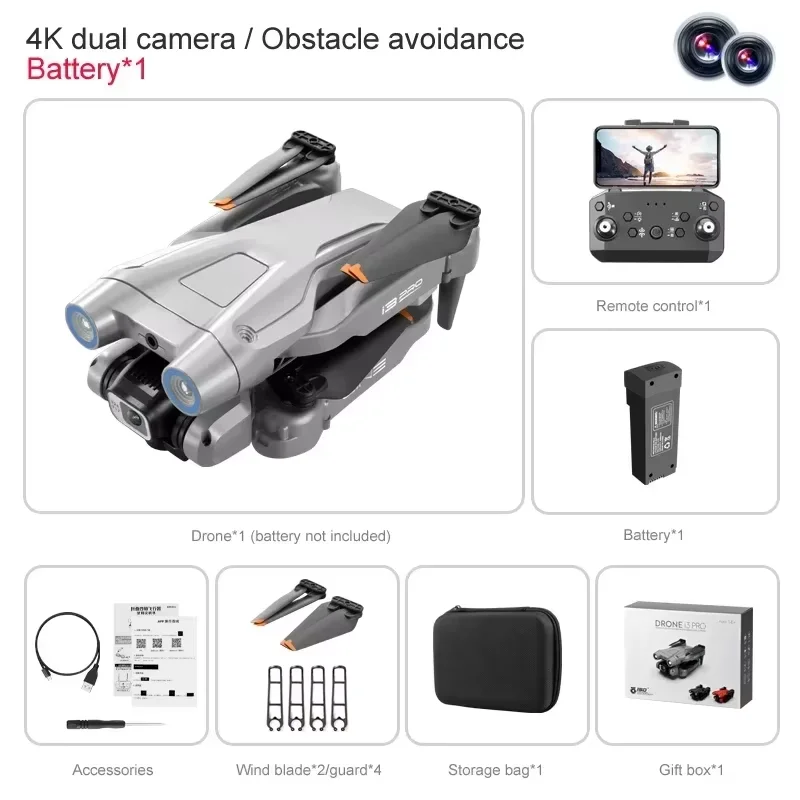 

Дрон-квадрокоптер i3 Pro: 4K Dual ESC Cam, оптический поток, складной, интеллектуальный радиоуправляемый подарок для предотвращения