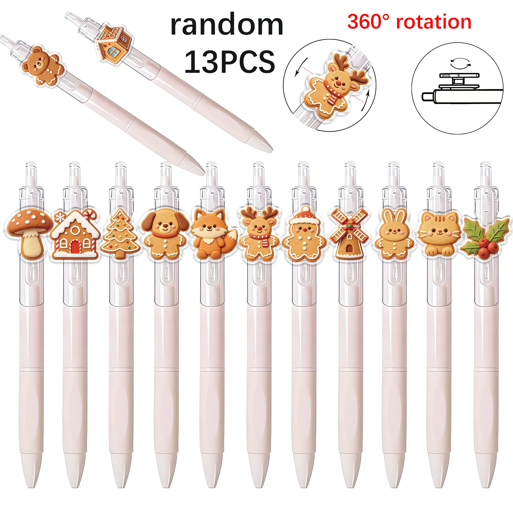 13pcs Rotating Gingerbread Man Ballpoint Pen Pattern Random