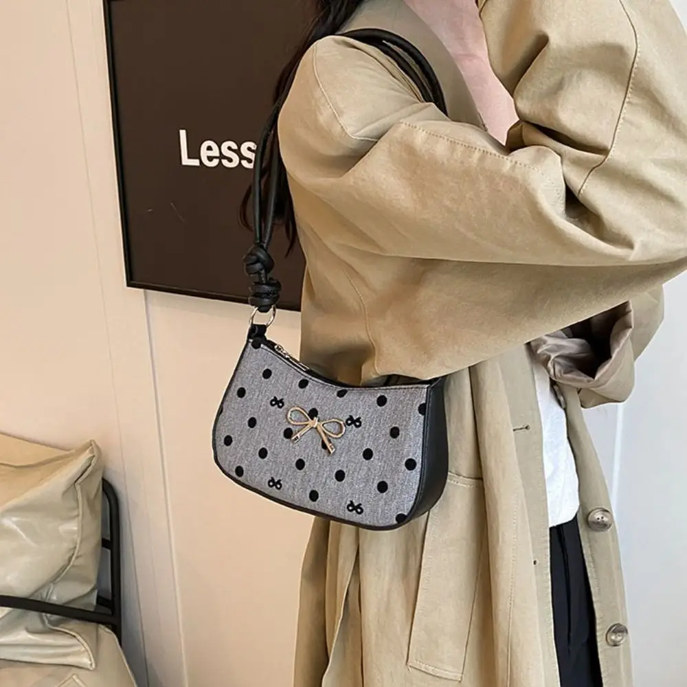 PU Leather Bow Wave Point Underarm Bag Wave Point Y2K Women PU Shoulder Bag Korean Style Large Capacity Bowknot Crossbady Bag