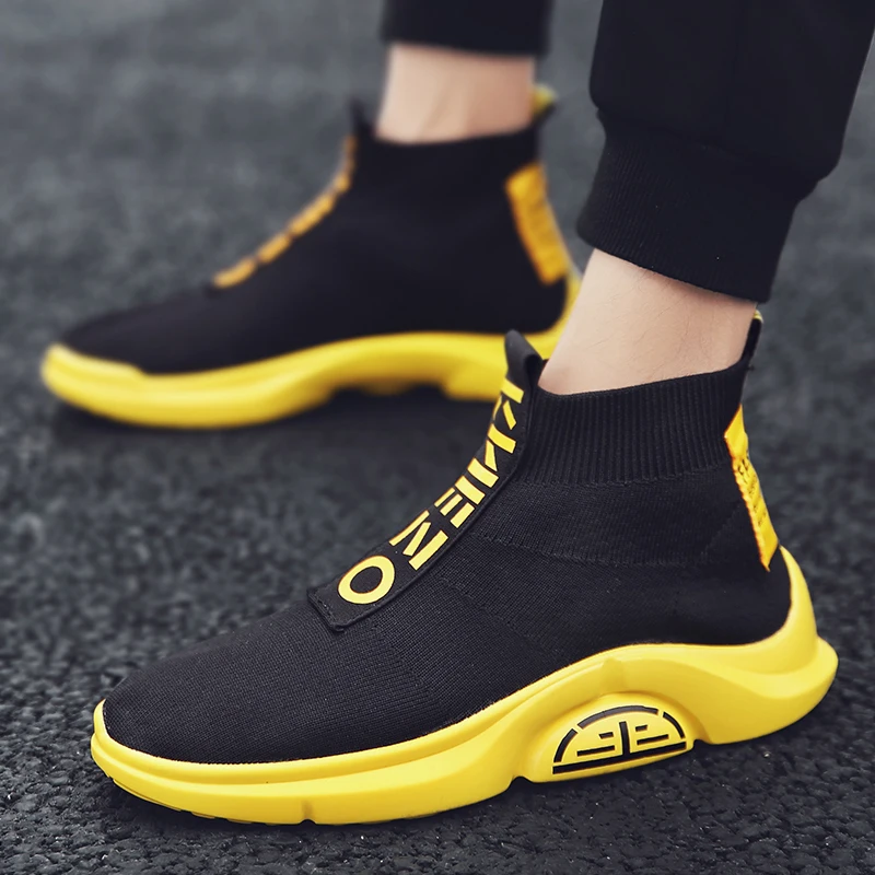 Men\'s Fashion Casual Shoes High Top Male Sneakers Trend Mesh Shoe Cover Foot Breathable Sports Running Shoes New Socks Shoes