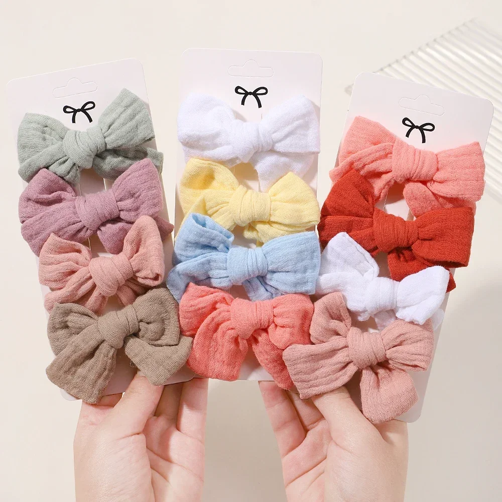 4pcs/set Solid Cotton Hairclips for Kids Soft Bowknot Hairpins Girls Lovely Clips Headwear Boutique Children\'s Hair Accessories