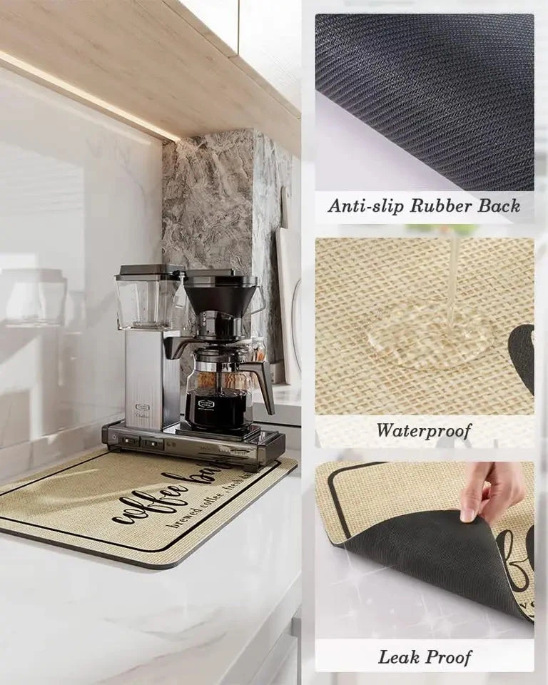 Super Absorbent Kitchen Mat, Antiskid, Coffee Tableware, Dish Draining, Drying, Quick Dry, Faucet Place