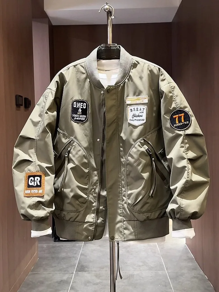 

Fall 2025 Men's Faionable Workwear Jaet Embroidered Label Baseball Coat Couples Matching Zipper Decorated Slim Fit Polyester