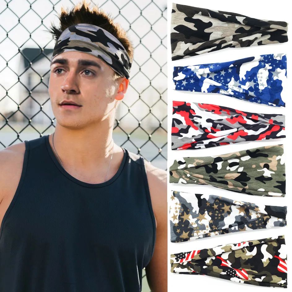 Camouflage Men's Sport Headband Outdoor Cycling Yoga Absorbent Sweat Hairband Unisex Cotton Hair Bands Sports Running Sweat Band