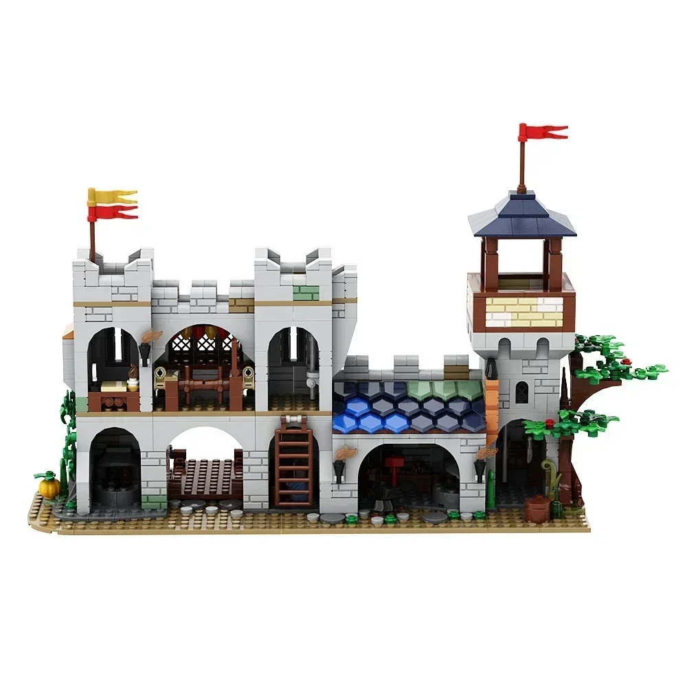 Gobricks MOC Castillo de los caballeros del León pequeño, bloques de construcción en miniatura, arquitectura Medieval, juguetes educativos para chico, regalo de cumpleaños