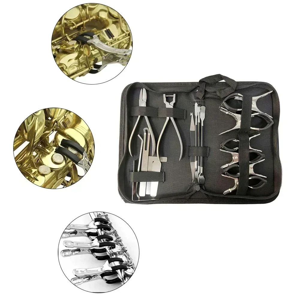 17 Pcs Stainless Steel Saxophone Repair Tool Sax Repair Kit Portable Adjustable Replacement Parts With Carrying Case