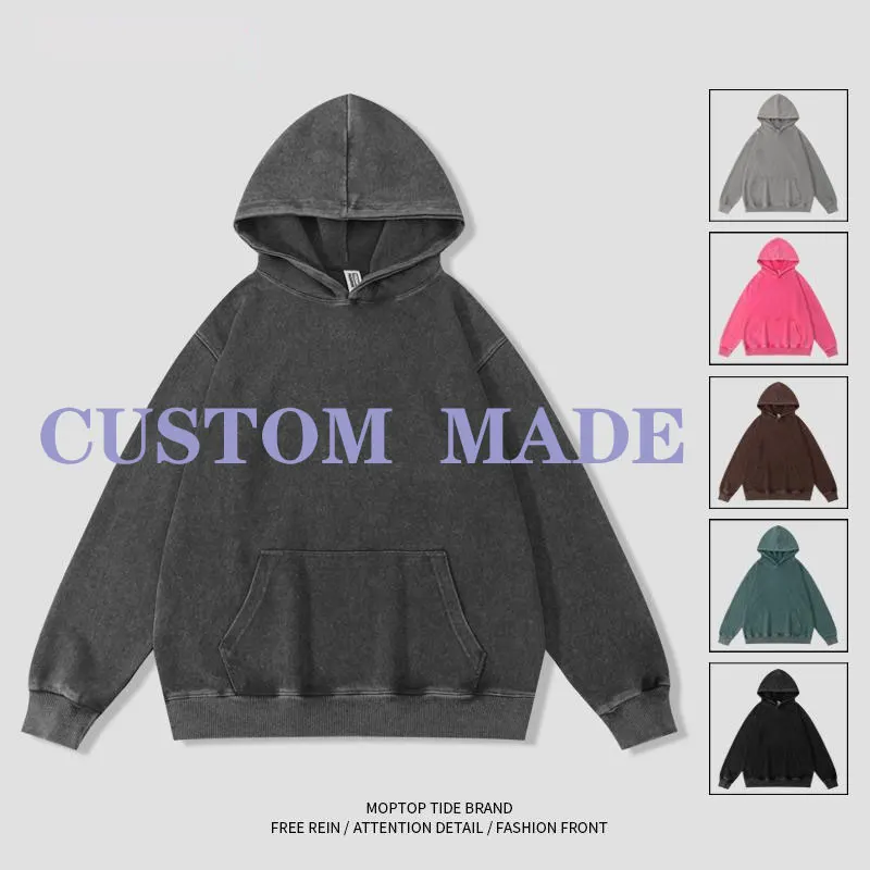360g Custom Washed Hoodies man Daily Wear Lightweight Hoodies Custom Text Vintage Round Neck Hoody Minimalist Custom Text