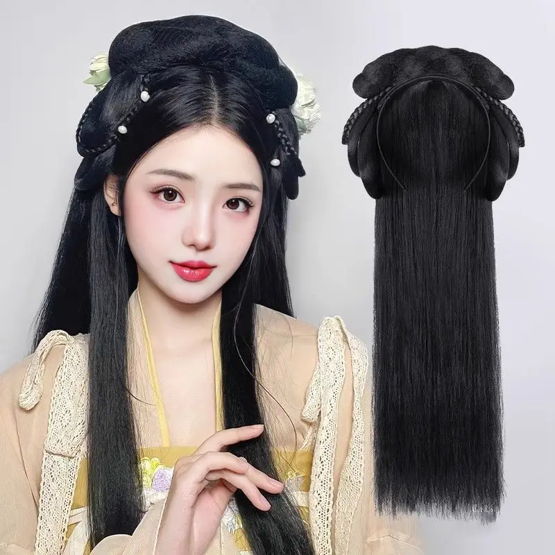 

Hanfu Hair Accessory All-in-One Wig Bun Hairband | Pre-Styled Lazy Updo Set | Heat Resistant Fiber for Women Cosplay Costume