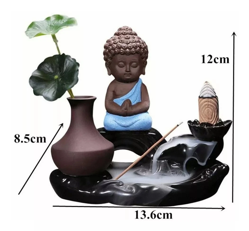 Buddha Backflow Incense Burner Ceramic Monk Home Decor Temple Buddhist Supplies Waterfall Landscape Decoration view 2
