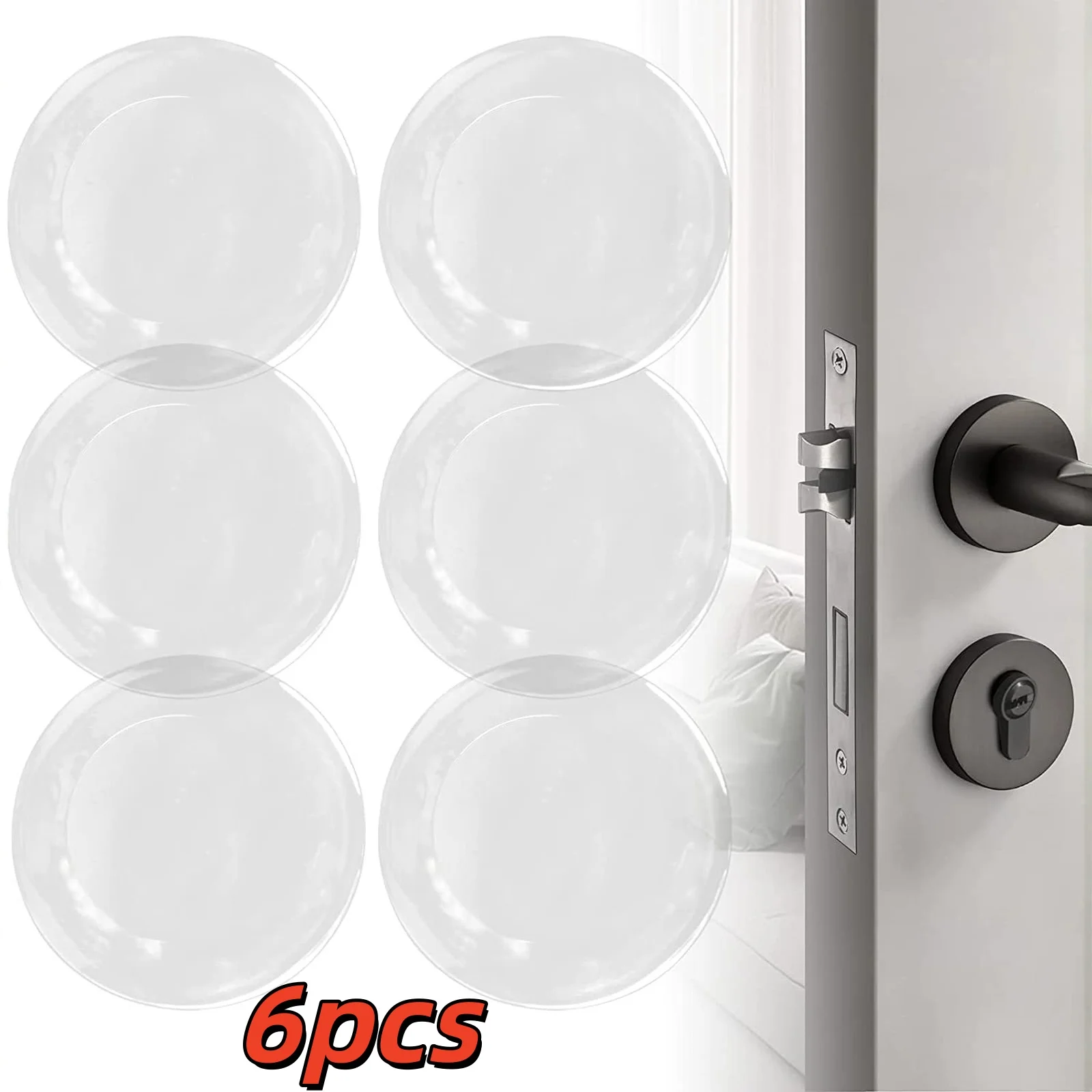 

6 шт. прозрачных силиконовых накладок-стопоров для дверей 40x8 мм – самоклеящиеся, без следов, защита стен для ручек, дверные упоры