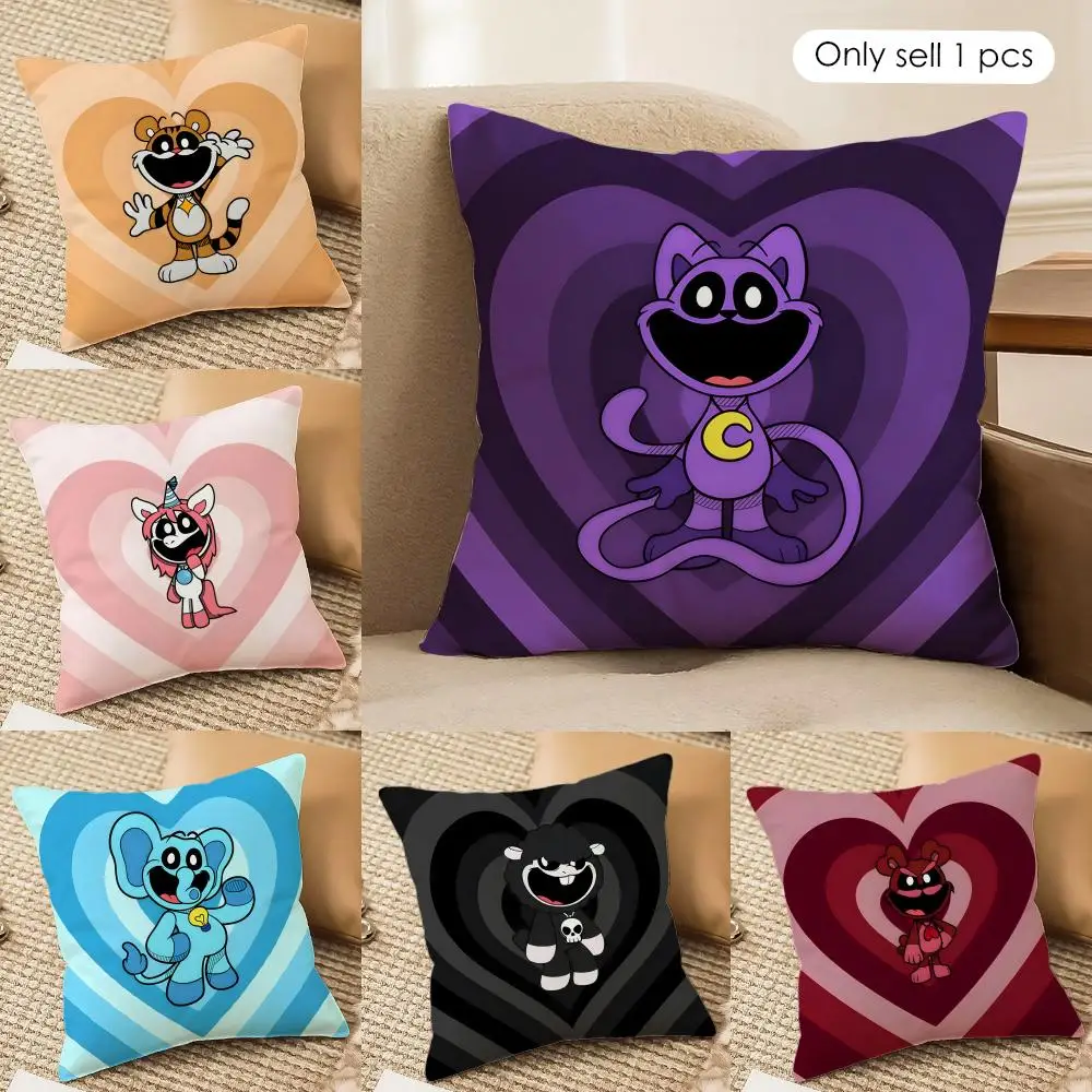 Smiling C-Catnap Heart Poppy Cushion Cover Silky Short Plush Invisible Zipper Dustproof Sofa Pillow Case For Home Decor