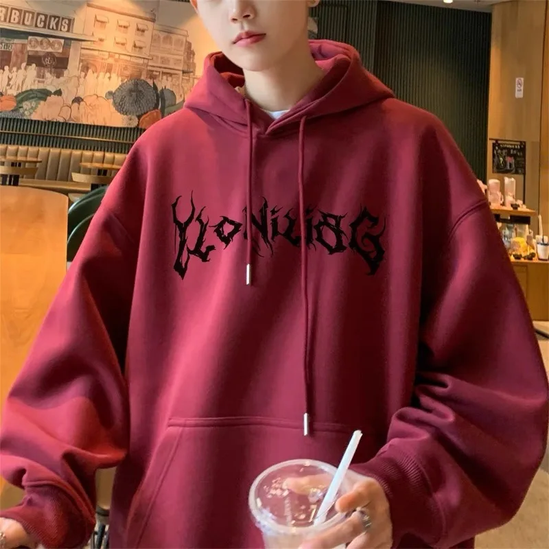 الشباب الخريف الشتاء المعتاد الطباعة الرجال مقنعين البلوز فضفاض مضحك Y2k الملابس مصمم القطن الكورية نمط الذكور هوديي