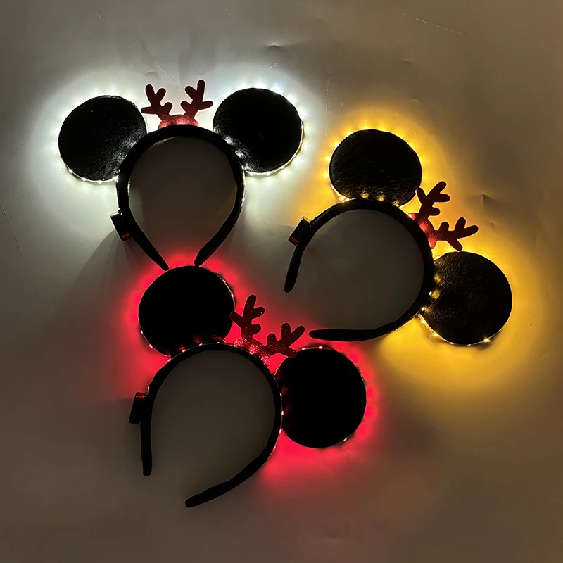 1 pc Christmas Black Mouse Ears Headband LED black Mickey Hair Hoop Adult Children Decorative Headwear Flashing LED Headband