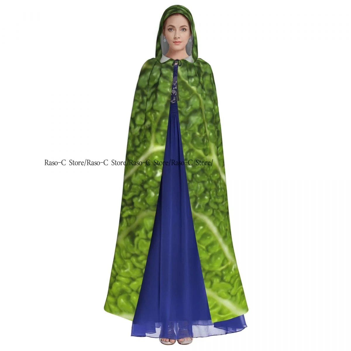 Unisex Witch Party Reversible Hooded Adult Vampires Cape Cloak Fresh Cabbage Leaf Texture