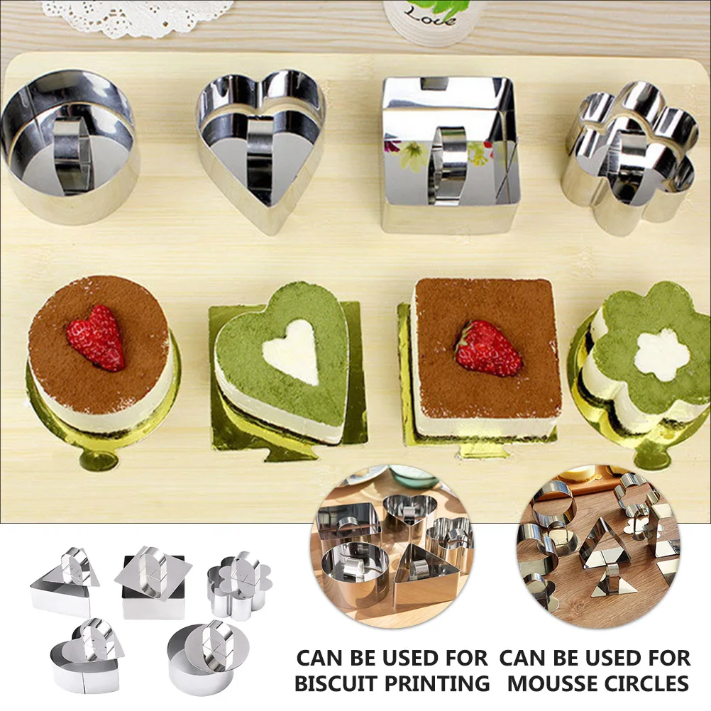 

5 Pcs Cake Molds Stainless Steel Biscuit Mold Push Plate for Baking Tool Mousse Ring Pastry Cookies Easy Storage Durability Eco