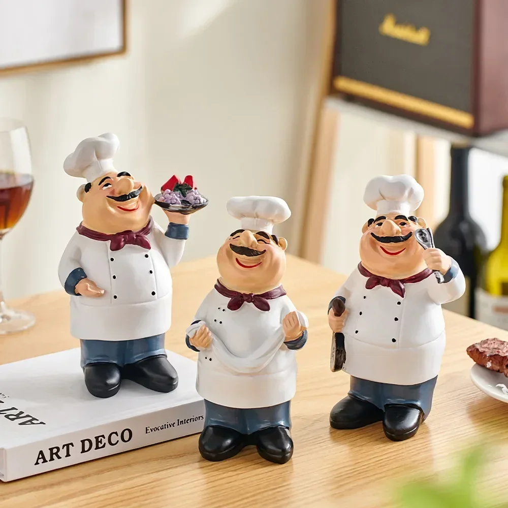 Artistic Smiling Chef Figurines Cartoon Sculpture Crafts Folk Art Ornaments Desk Accessories Decor Home Decoration Crafts Gifts