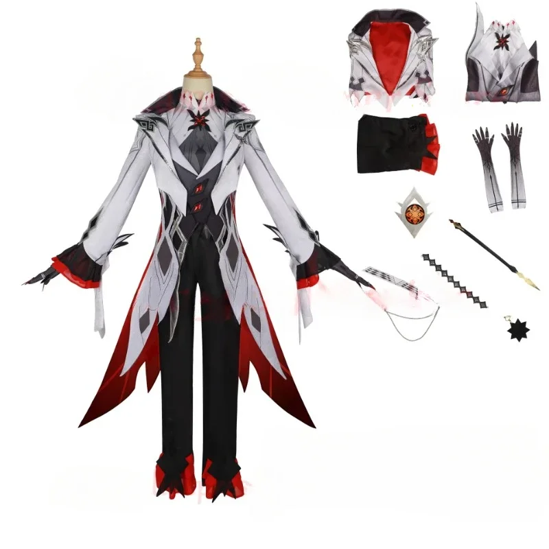 새로운 Arlecchino 코스프레 의상 가발 Genshin Impact Fatui The Knave Arlecchino 유니폼 Eleven Fatui Harbingers 의상 복장