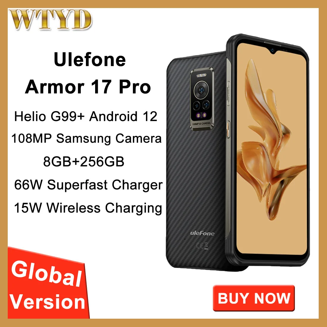 Ulefone Armor 17 Pro Rugged Phone 8GB+256GB 6.58 inch Android12 Night Vision 108MP Camera Helio G99 4G Global Version Smartphone