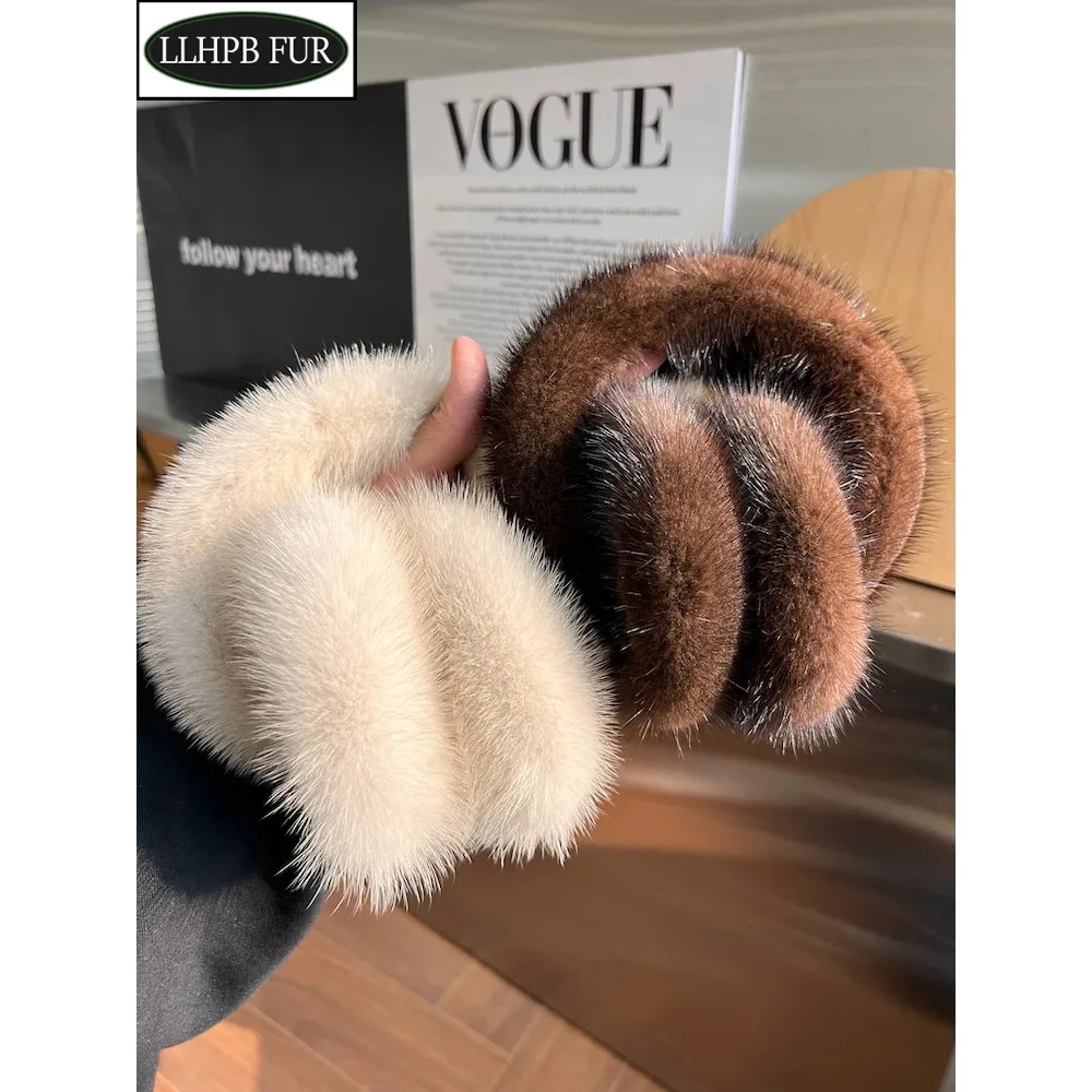 

Зимние роскошные женские теплые наушники из 100% натурального меха норки, модные уличные наушники из меха норки для девушек, зимняя защита ушей