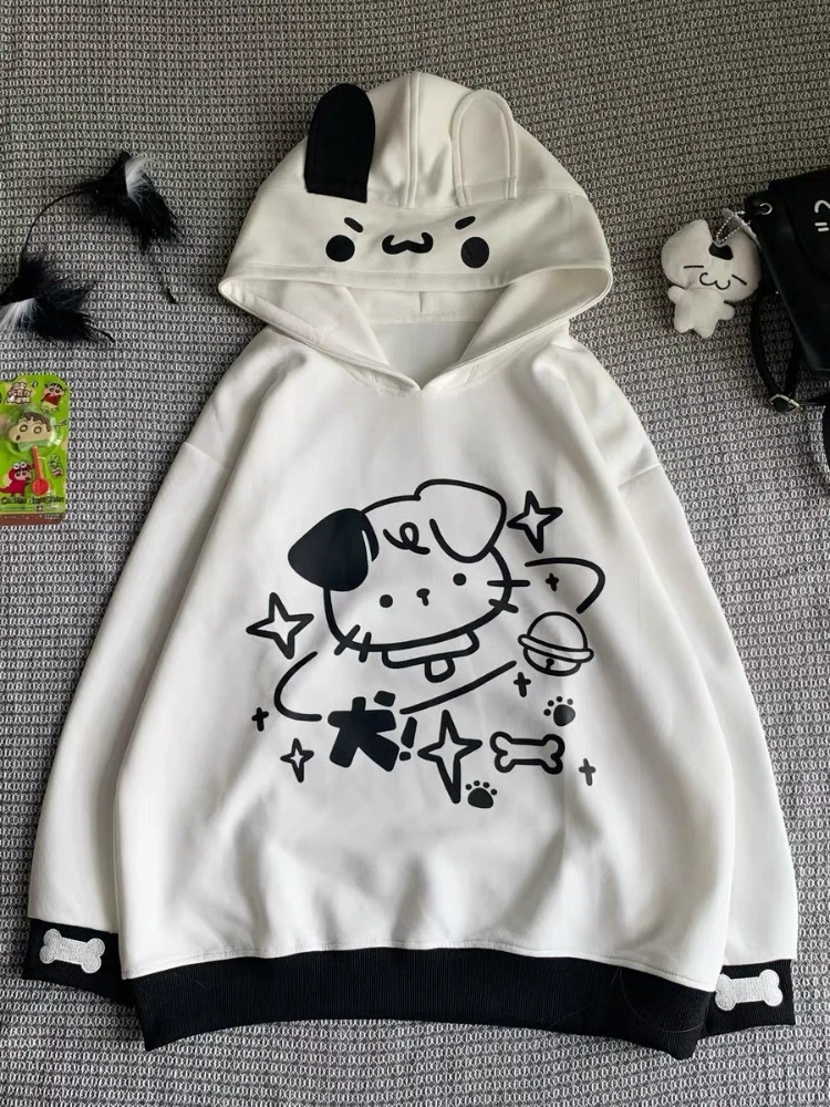 ADAgirl Japan Style Kawaii Ears Hoodies for Teen Girl Cutecore Dog Print Sweatshirt Hooded Women Autumn Winter Anime Alt Clothes