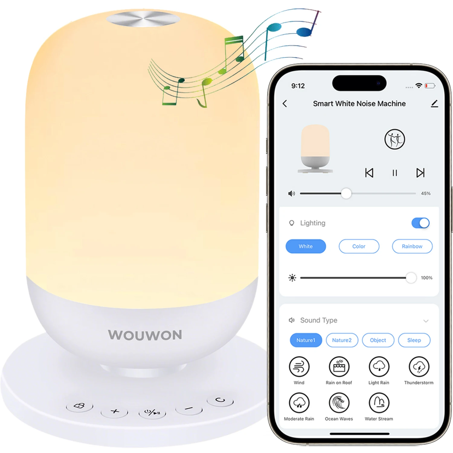 Máquina inteligente de ruido blanco con aplicación Tuya, máquina de sonido para dormir de bebé, luces nocturnas coloridas, 34 sonidos relajantes, compatible con Control por aplicación remota