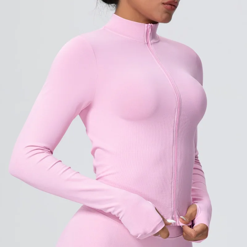 

Бесшовная женская куртка для йоги с воротником-стойкой на молнии и длинными рукавами, куртка для йоги, плотная, быстросохнущая, спортивный топ для бега на открытом воздухе, фитнеса