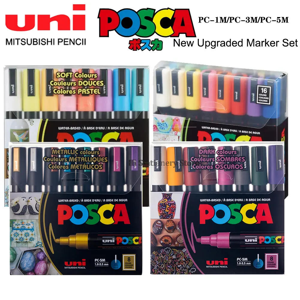 

UNI POSCA Markers Set New Package PC-1M/3M/5M Acrylic Paint Drawing Graffiti Advertising Assorted Color Art Supplies Rotuladores