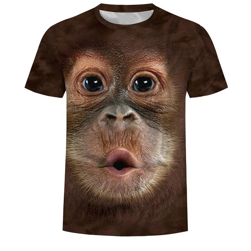 Funny Kiss Monkey Lip Graphic T Shirt for Men Clothing 3D Spoof Gorilla Orangutan Printed T-Shirt Unisex Short Sleeve Tops Tees