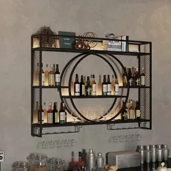 Luxury Metal Bar Cabinet Wine Spice Rack Open Hanging Mobile Bottle Alcohol Floating Display Bar Para Hogar Bar Accessories