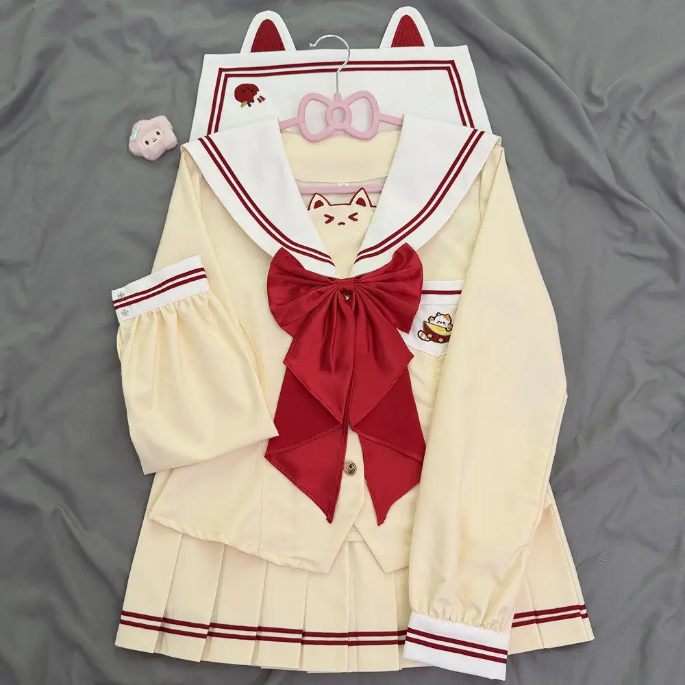 Japońskie ubrania Harajuku dla studentek, szkolny mundurek JK, koreański styl uniwersytecki, strój marynarski, urocza koszula damska, plisowana spódnica.