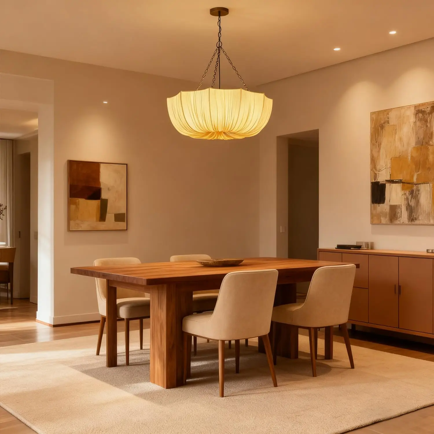 Nordic Minimalist LED Wabi Sabi Fabric Chandelier Living Dining Room Bedroom Pendant Lamp RestaurantBar Fabric Hanging Lighting