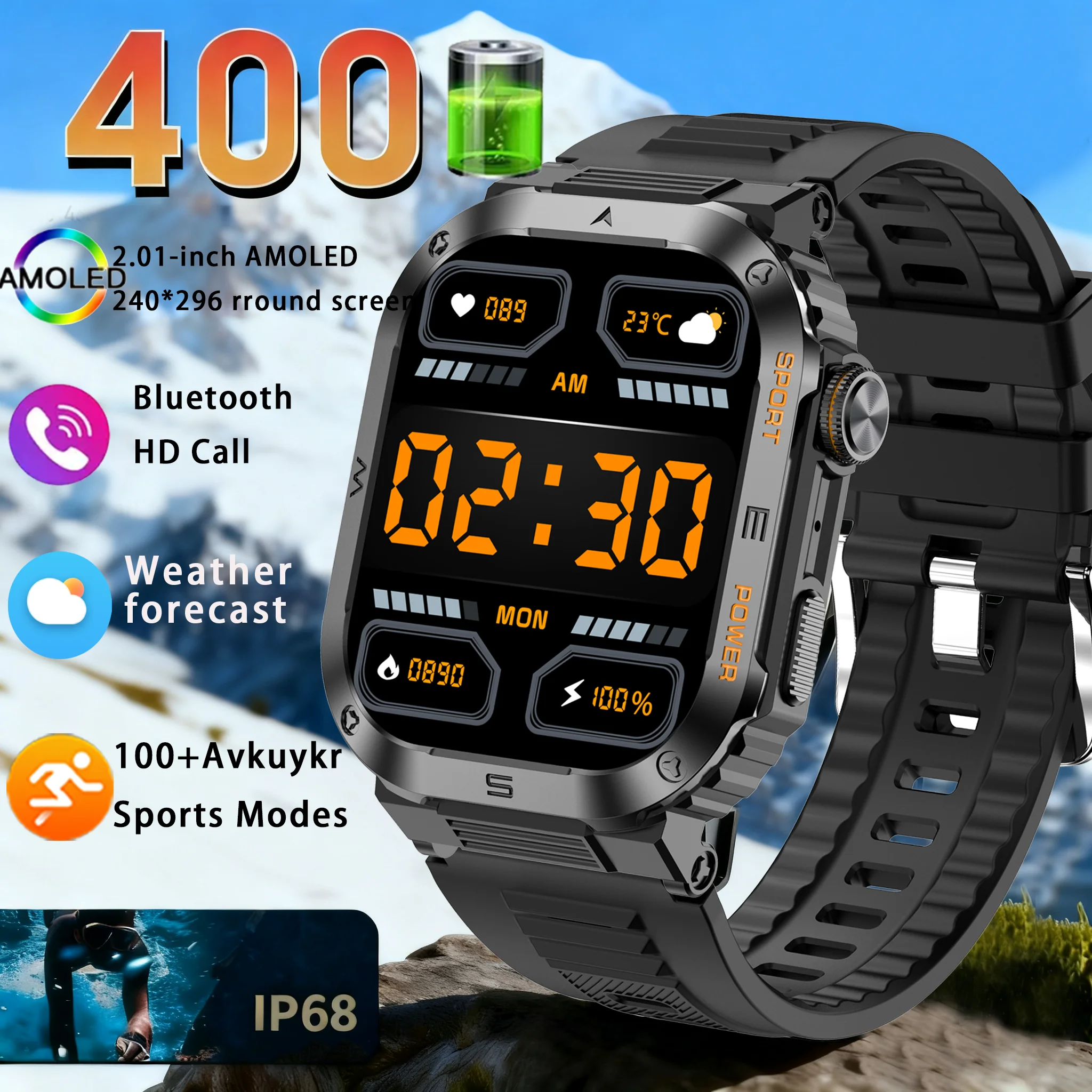 

2025 new 2.01" Smart Watch Men Heart Rate Bluetooth Call Voice Assistant Smart Watch Band IP68 Waterproof Man Women Smartwatch