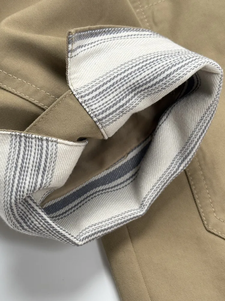 ZMEENNA femmes Beige Trench manteau simple boutonnage veste avec col rabattu rayé contraste manchette printemps automne ZM4268