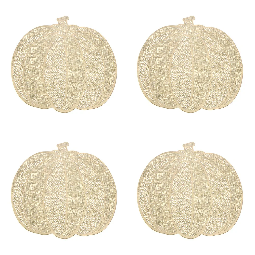 4PCS Metallic Color Halloween Hollow Pumpkin Placemat Waterproof Washable Heat-insulating Coaster Wipeable Anti Slip