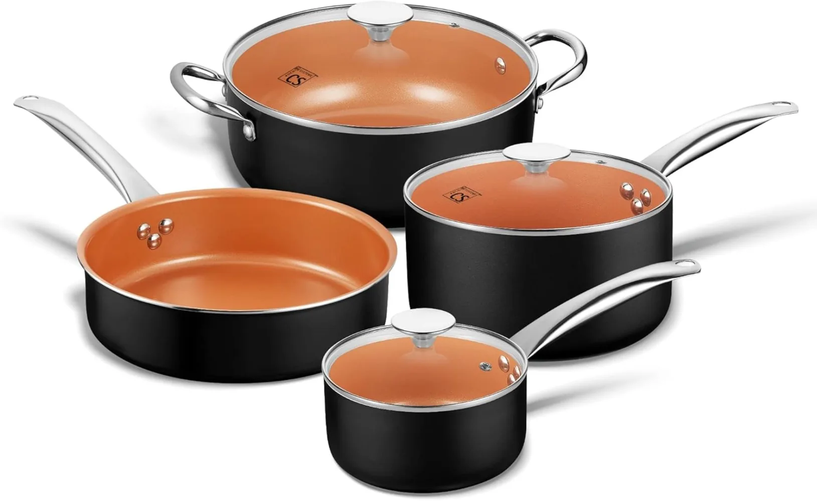 CSK Copper Aluminum Nonstick Cookware Set with Lid - Pans and Pots, All Stove Tops Compatible, Oven Safe, 100% PTFE & PFOA Free