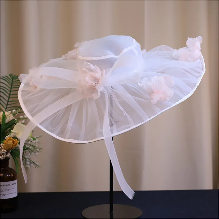 Fashion Wedding Hat Women Chapeau Ceremonie Mariage French Elegant Fairy Beauty Flower Exaggerated Top Hat White head flower