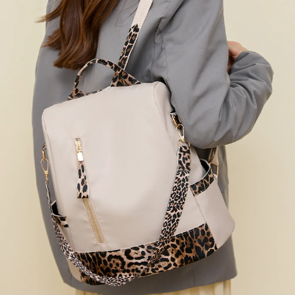 Korean New Fashion Leopard Designer Large Capacity Travel Backpacks Women's Waterproof Nylon Shoulder Bags Totes School Bag