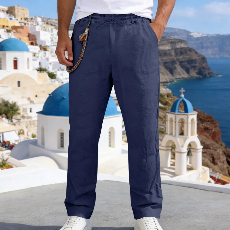 

Spring and summer hot sale American men's loose linen casual simple straight sports trousers men