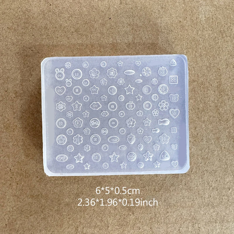 1 Stück Multi-Formen-Knöpfe Silikon-Nagelform Hasen Bär Schmetterling Stern Blume Umriss-Knopf Nagelformen DIY Harz-Charms Zubehör – Detail 7
