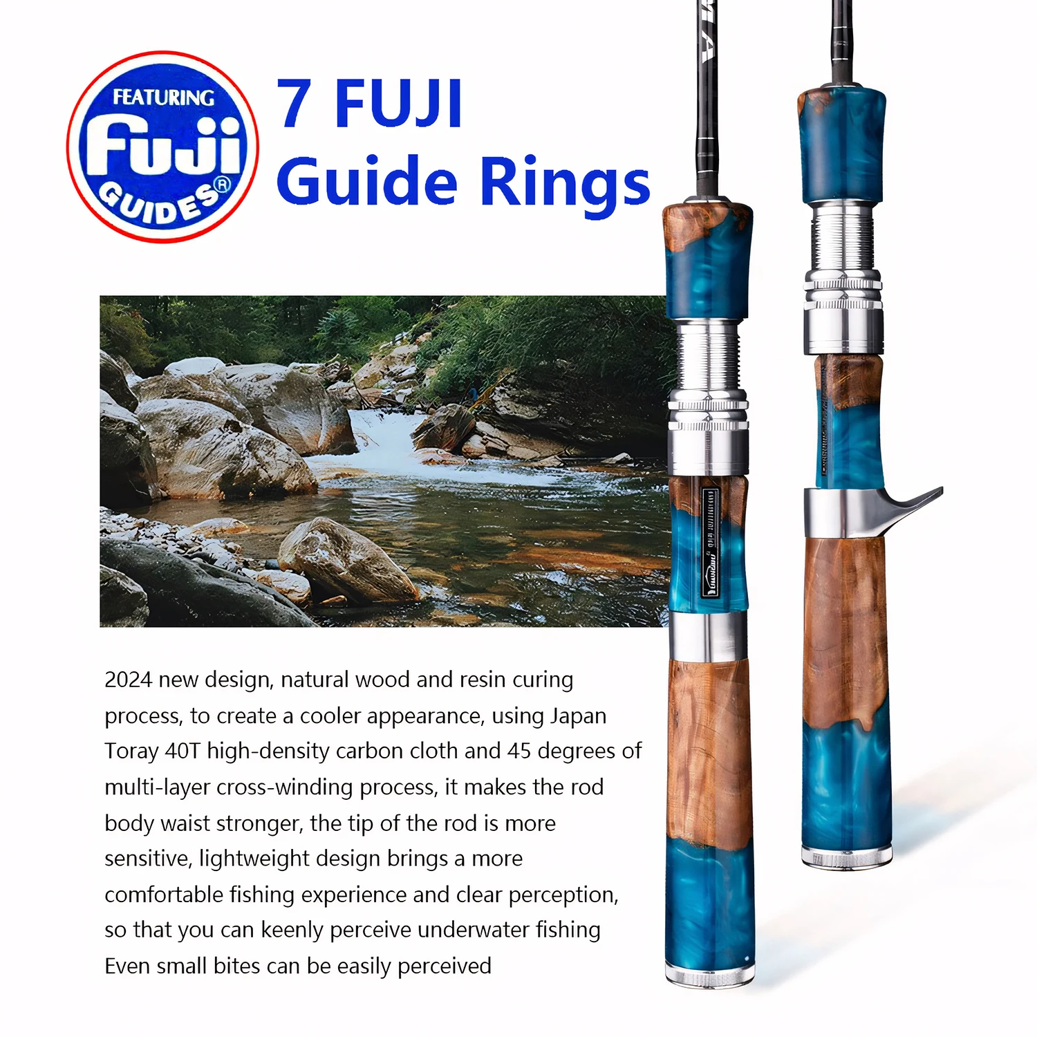 Imagem -03 - Fibra de Carbono Vara de Pesca Ultra Soft Light Lure Rod Anel Guia Fuji Rod de Fundição Girando Truta Bass Carp Fishing Pole Tool ul 40t