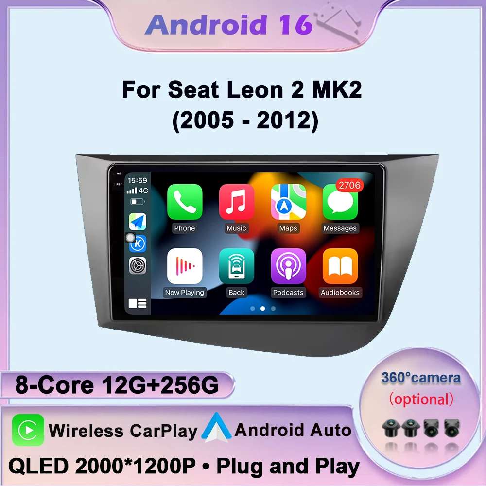 Car Radio For Seat Leon 2 MK2 2005-2012 Wireless CarPlay Android 16 Auto Car Intelligent Systems GPS Navigation Auto Radio Tool