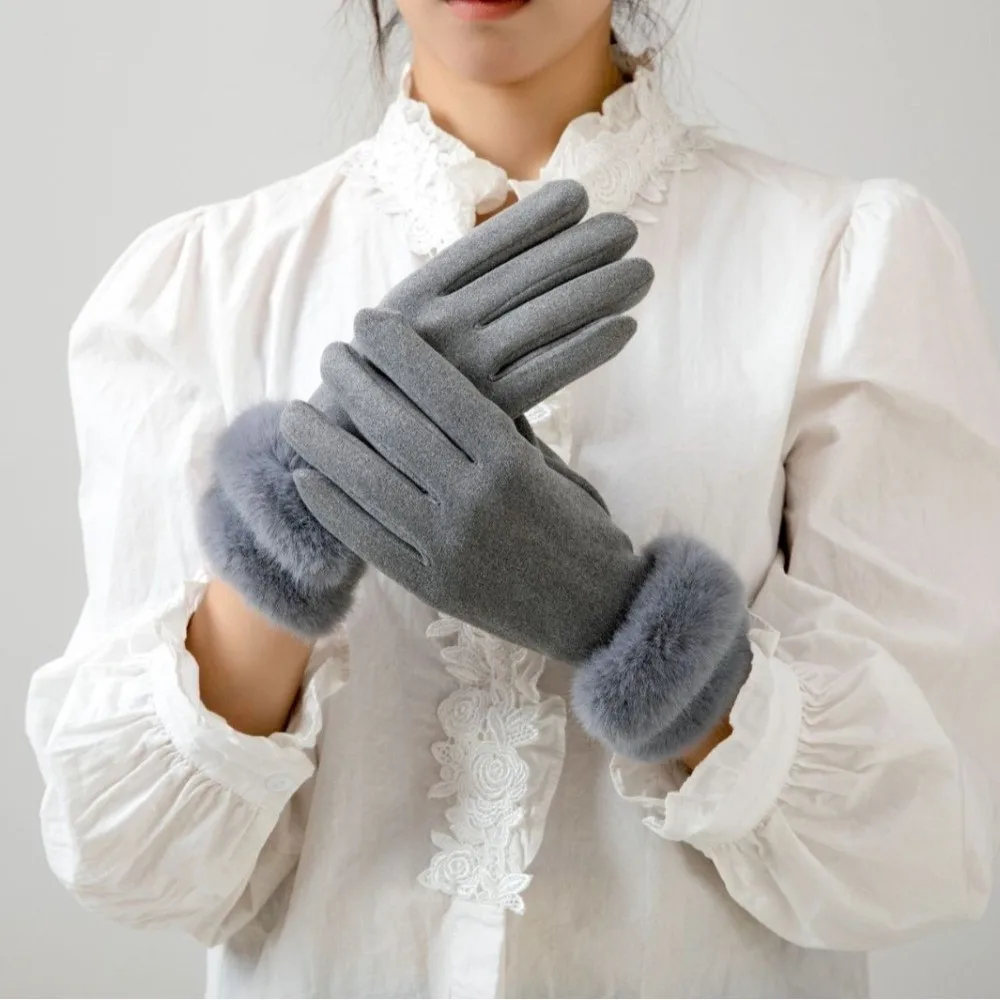 

Solid Color Suede Gloves Windproof Touch Screen Full Fingers Mittens Comfortable Thicked Women Winter Gloves Autumn/Winter